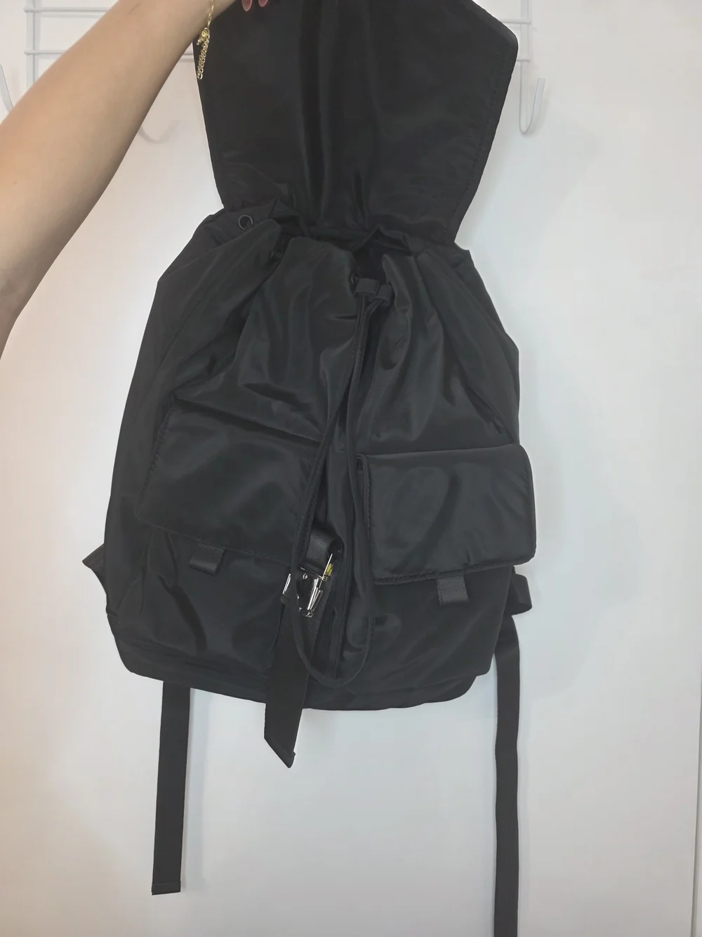 Womans Balck Backpack with Front Buckle